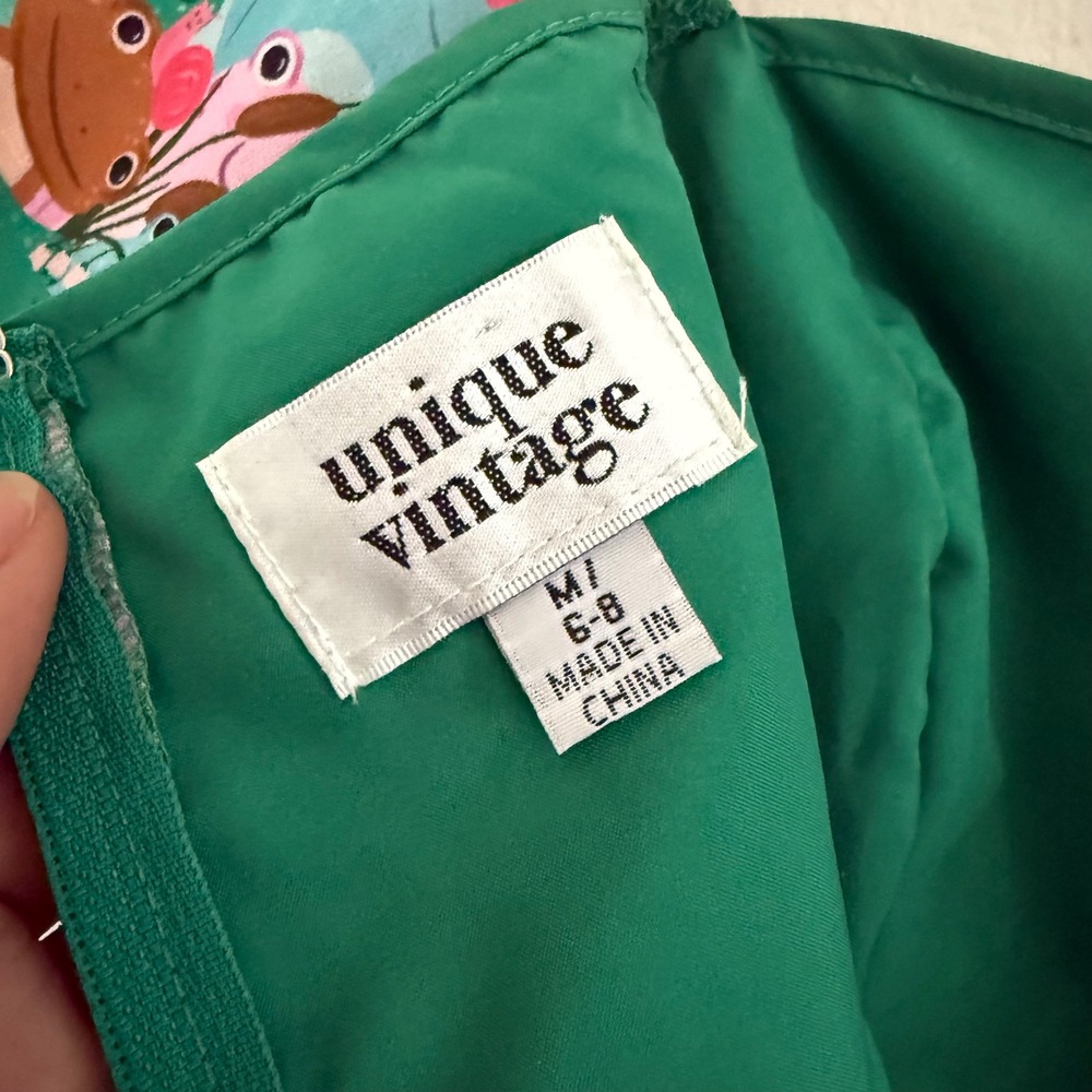 Unique Vintage Frog Ribbit Rainbow Print‎ Swing Dress Size Medium Novelty AOP - Picture 6 of 13